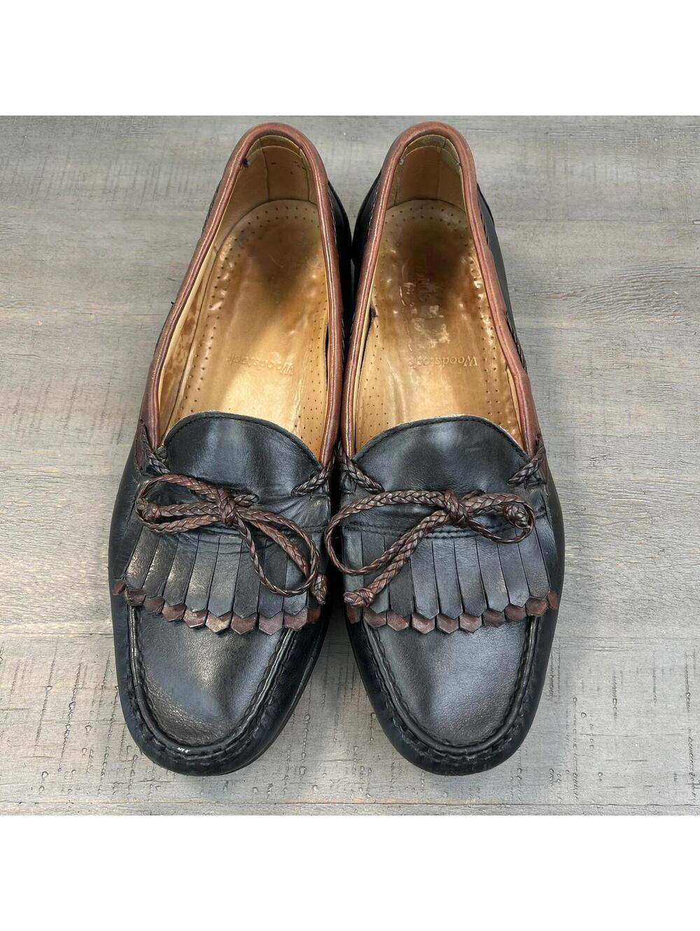 Allen Edmonds Mens Woodstock Black Brown Kiltie Bow Loafers 9.5D Old Money